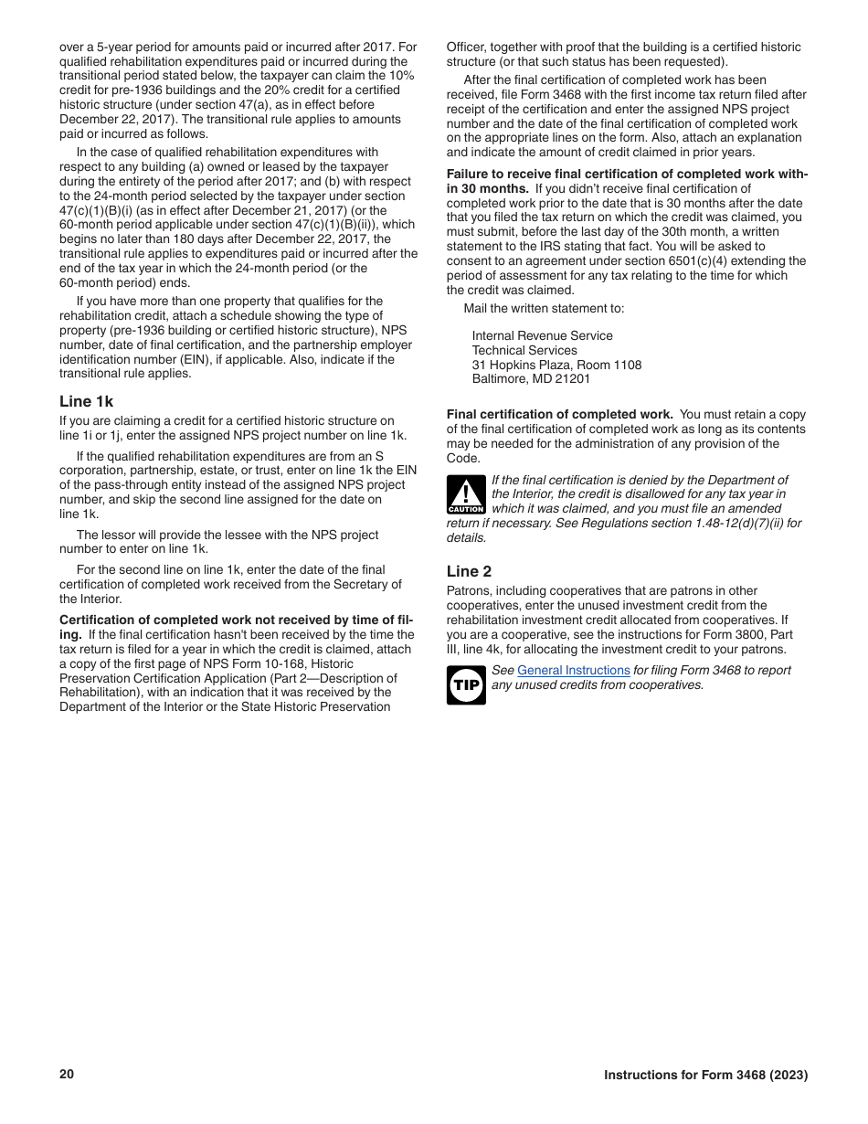 Instructions for IRS Form 3468 Investment Credit, Page 20