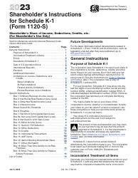 Document preview: Instructions for IRS Form 1120-S Schedule K-1 Shareholder&#039;s Share of Current Year Income, Deductions, Credits, and Other Items