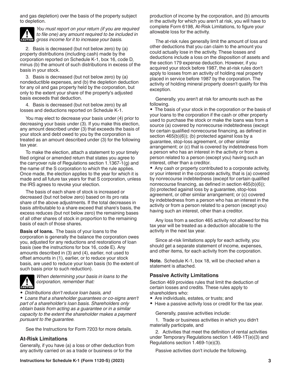 Instructions for IRS Form 1120-S Schedule K-1 Shareholders Share of Current Year Income, Deductions, Credits, and Other Items, Page 3