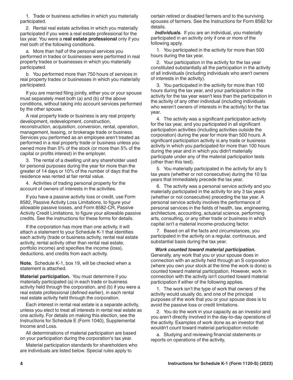 Instructions for IRS Form 1120-S Schedule K-1 Shareholders Share of Current Year Income, Deductions, Credits, and Other Items, Page 4