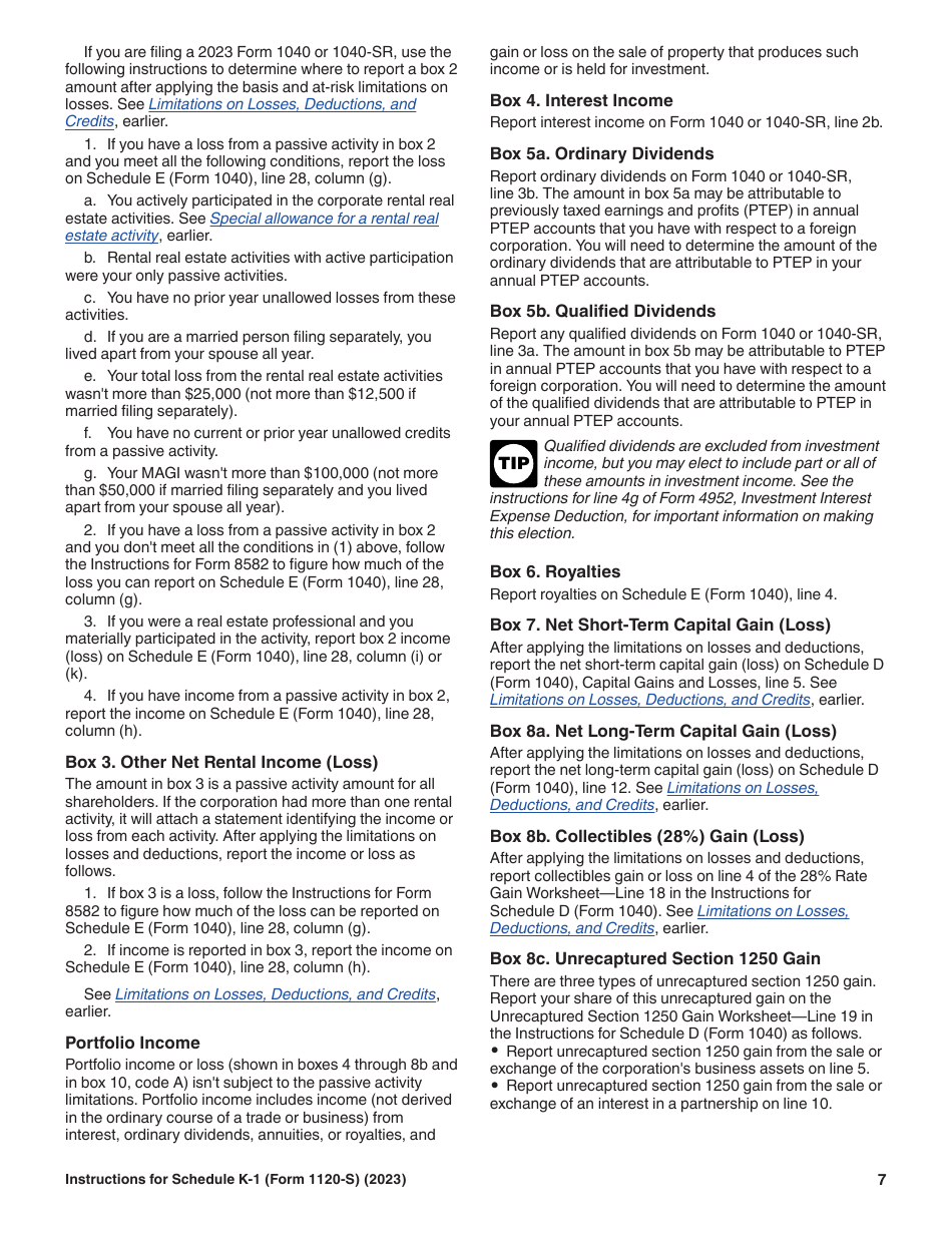 Instructions for IRS Form 1120-S Schedule K-1 Shareholders Share of Current Year Income, Deductions, Credits, and Other Items, Page 7
