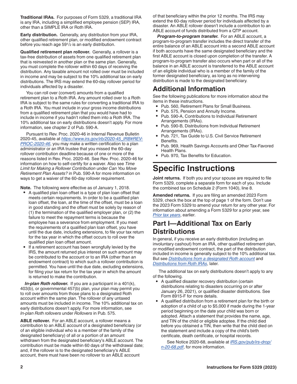 Download instructions for irs form 5329 additional taxes on qualified