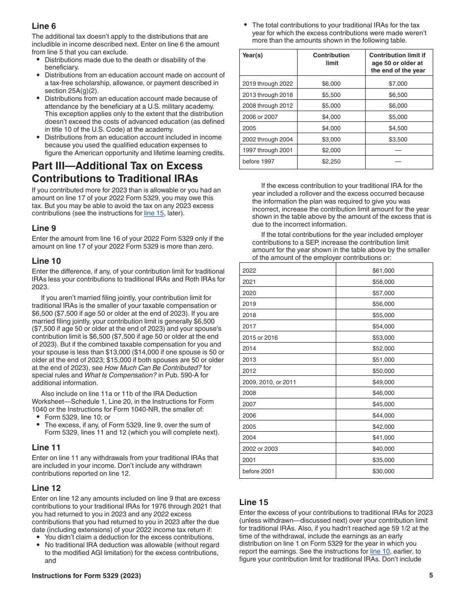 Instructions for IRS Form 5329 Additional Taxes on Qualified Plans (Including IRAs) and Other Tax-Favored Accounts, Page 5