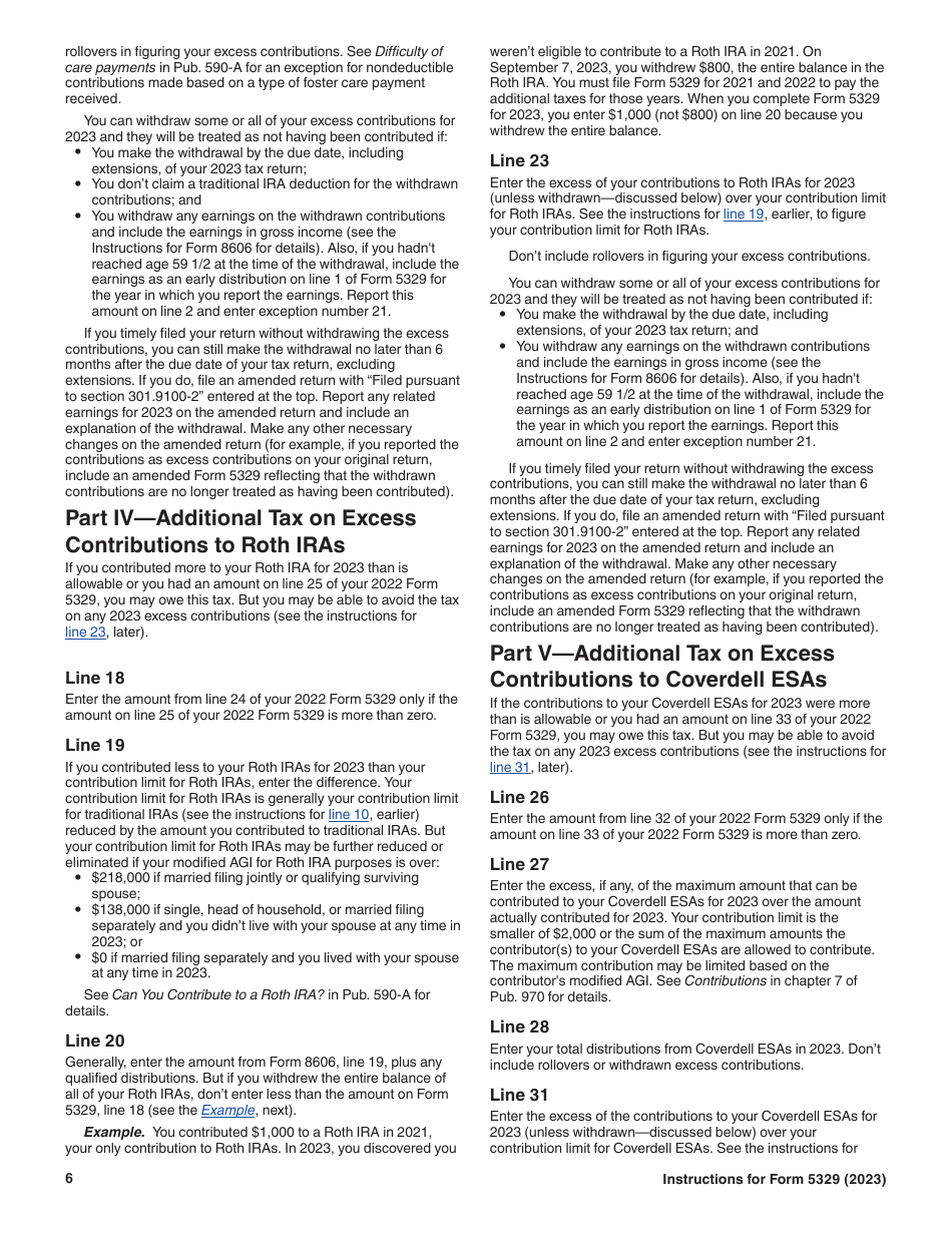 Instructions for IRS Form 5329 Additional Taxes on Qualified Plans (Including IRAs) and Other Tax-Favored Accounts, Page 6