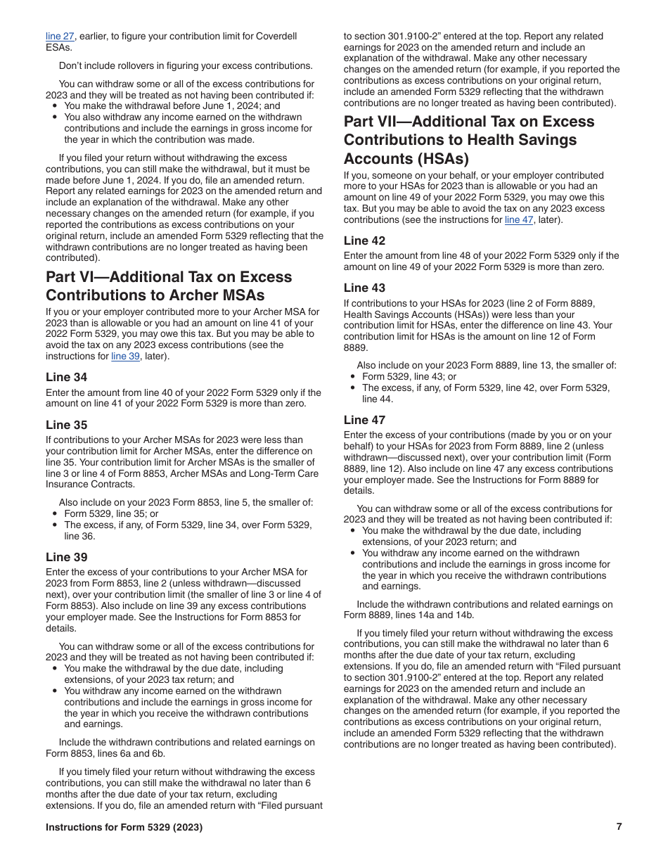 Instructions for IRS Form 5329 Additional Taxes on Qualified Plans (Including IRAs) and Other Tax-Favored Accounts, Page 7