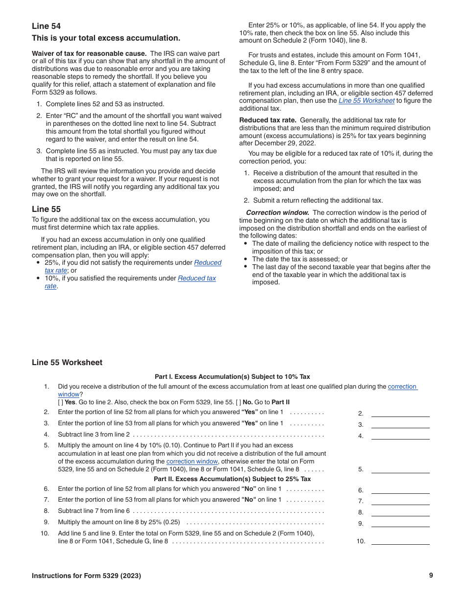 Instructions for IRS Form 5329 Additional Taxes on Qualified Plans (Including IRAs) and Other Tax-Favored Accounts, Page 9