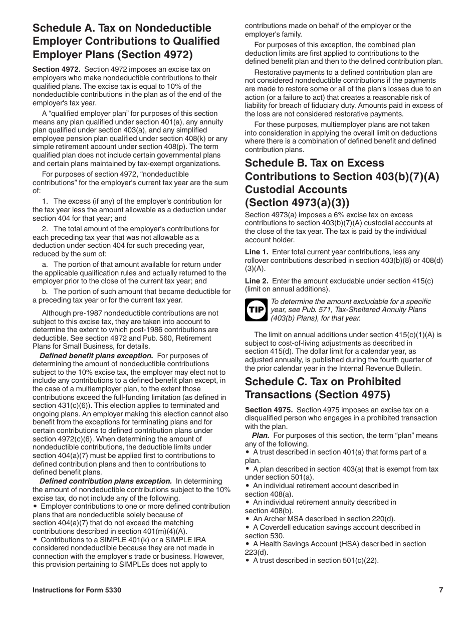 Download Instructions For IRS Form 5330 Return Of Excise Taxes Related ...