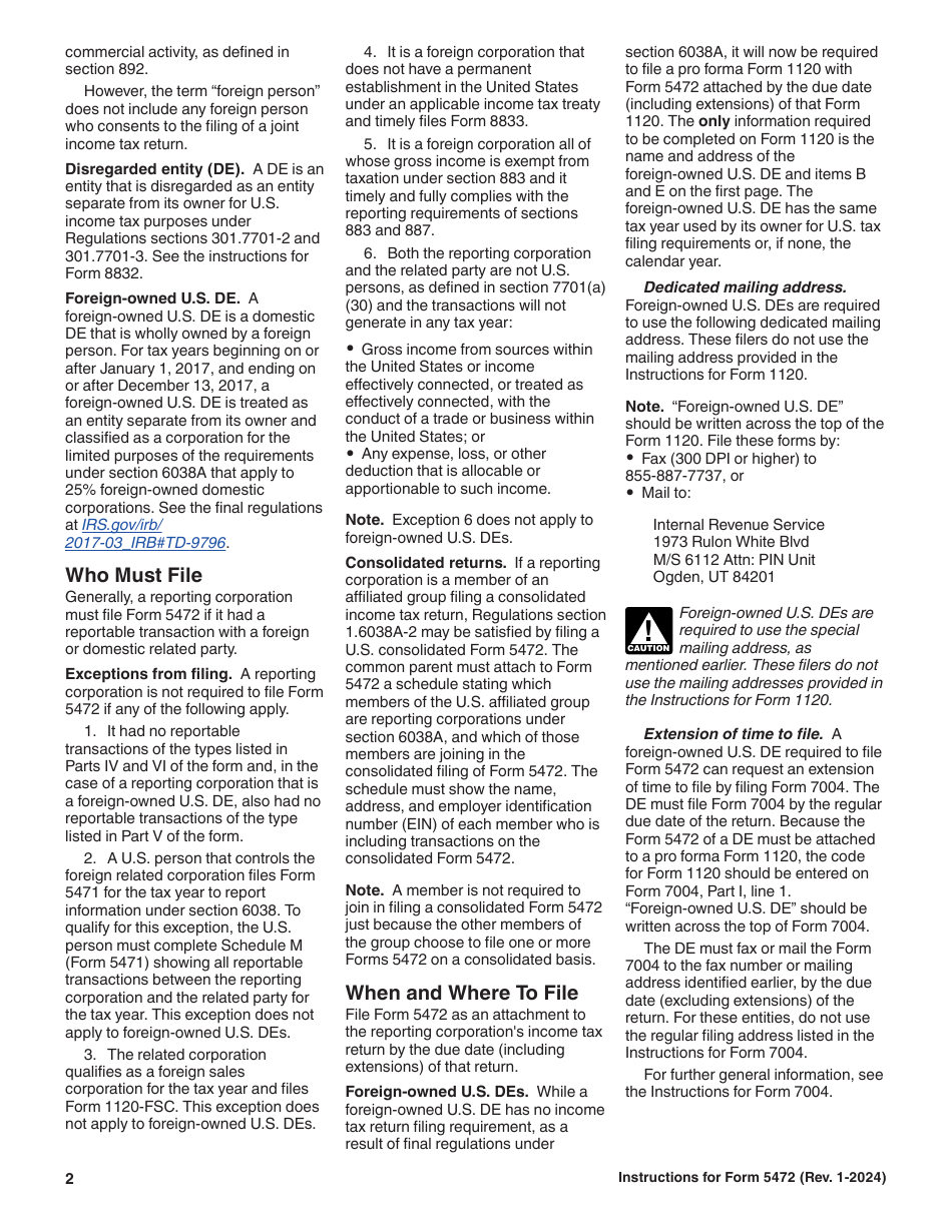 Instructions for IRS Form 5472 Information Return of a 25% Foreign-Owned U.S. Corporation or a Foreign Corporation Engaged in a U.S. Trade or Business, Page 2