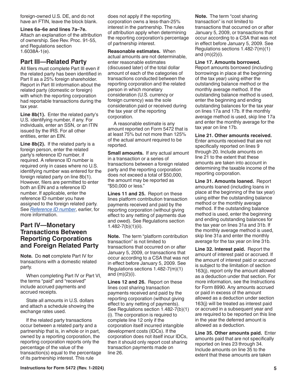 Instructions for IRS Form 5472 Information Return of a 25% Foreign-Owned U.S. Corporation or a Foreign Corporation Engaged in a U.S. Trade or Business, Page 5