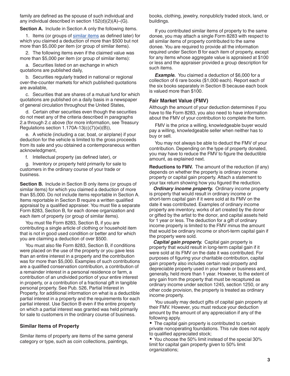 Instructions for IRS Form 8283 Noncash Charitable Contributions, Page 3