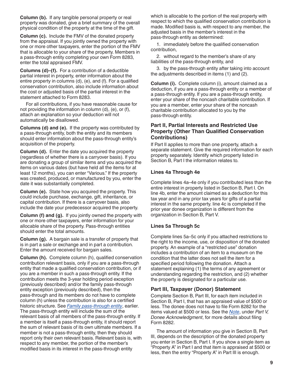 Download Instructions for IRS Form 8283 Noncash Charitable