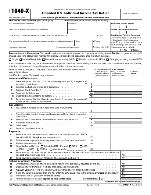 IRS Form 1040-X Amended U.S. Individual Income Tax Return