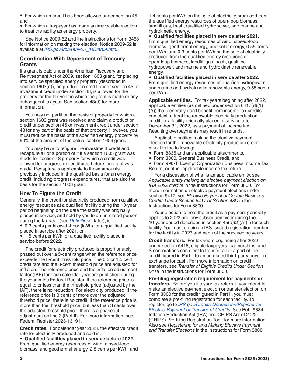 Instructions for IRS Form 8835 Renewable Electricity Production Credit, Page 2
