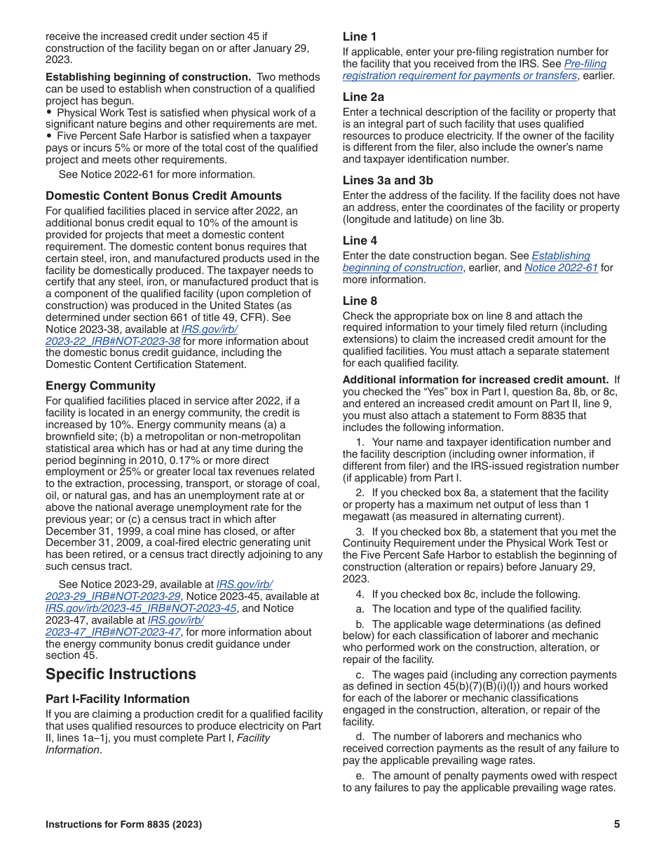 Instructions for IRS Form 8835 Renewable Electricity Production Credit, Page 5