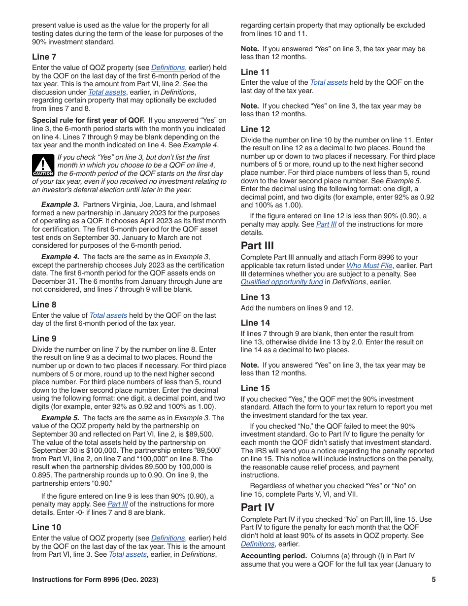 Instructions for IRS Form 8996 Qualified Opportunity Fund, Page 5