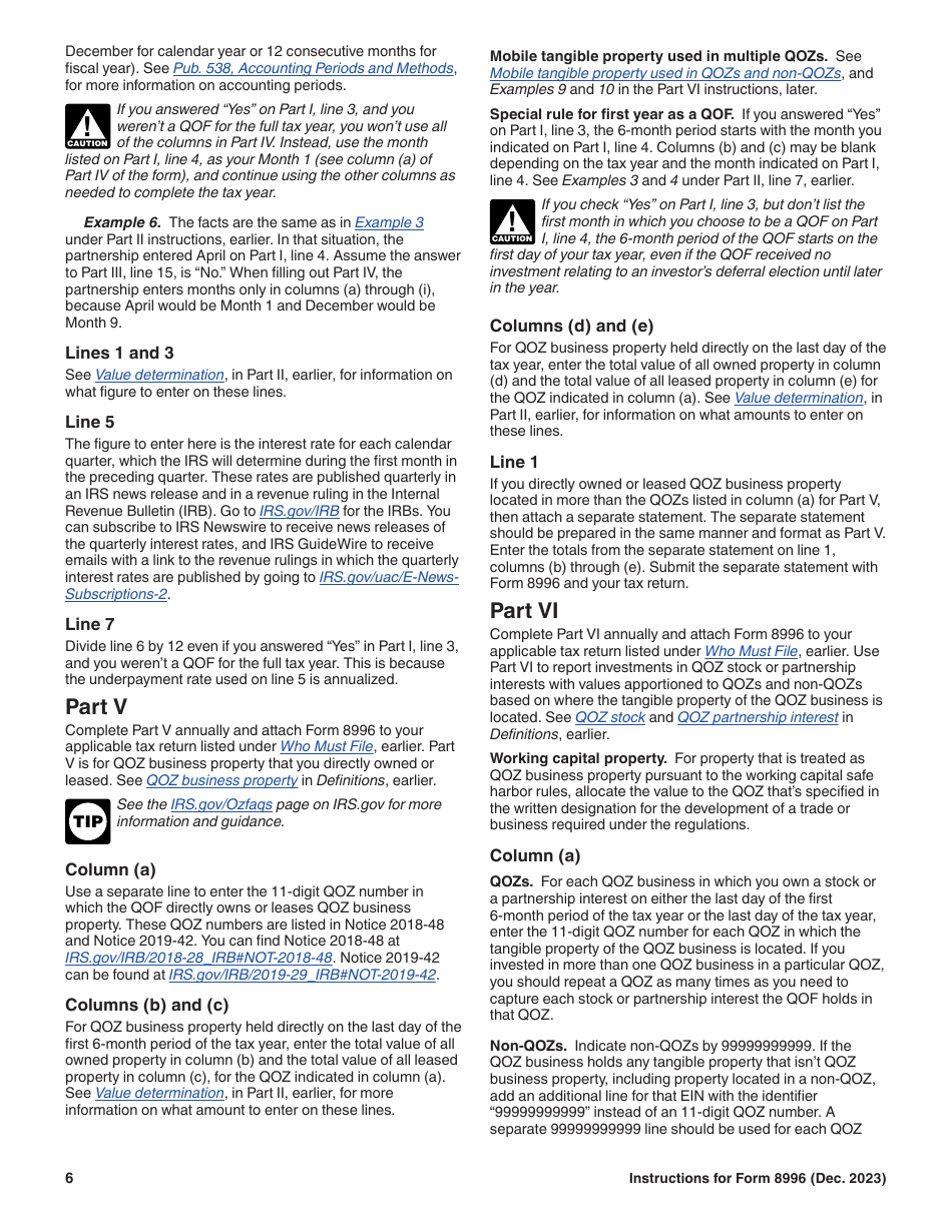 Instructions for IRS Form 8996 Qualified Opportunity Fund, Page 6