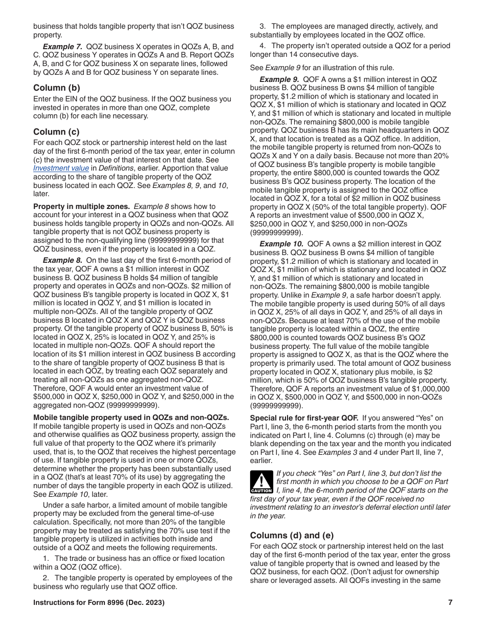 Instructions for IRS Form 8996 Qualified Opportunity Fund, Page 7