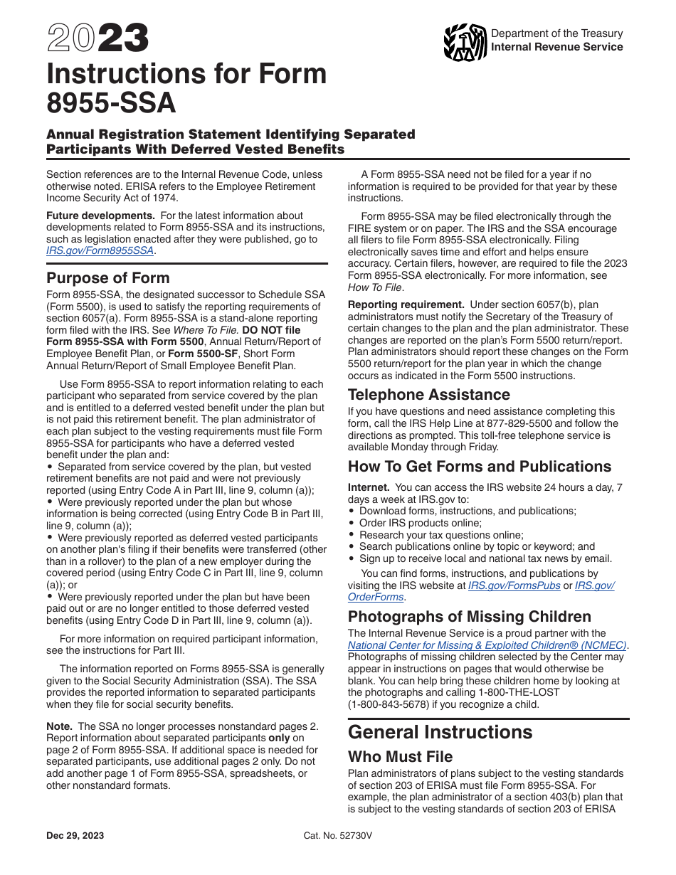 Download instructions for irs form 8955 ssa annual registration