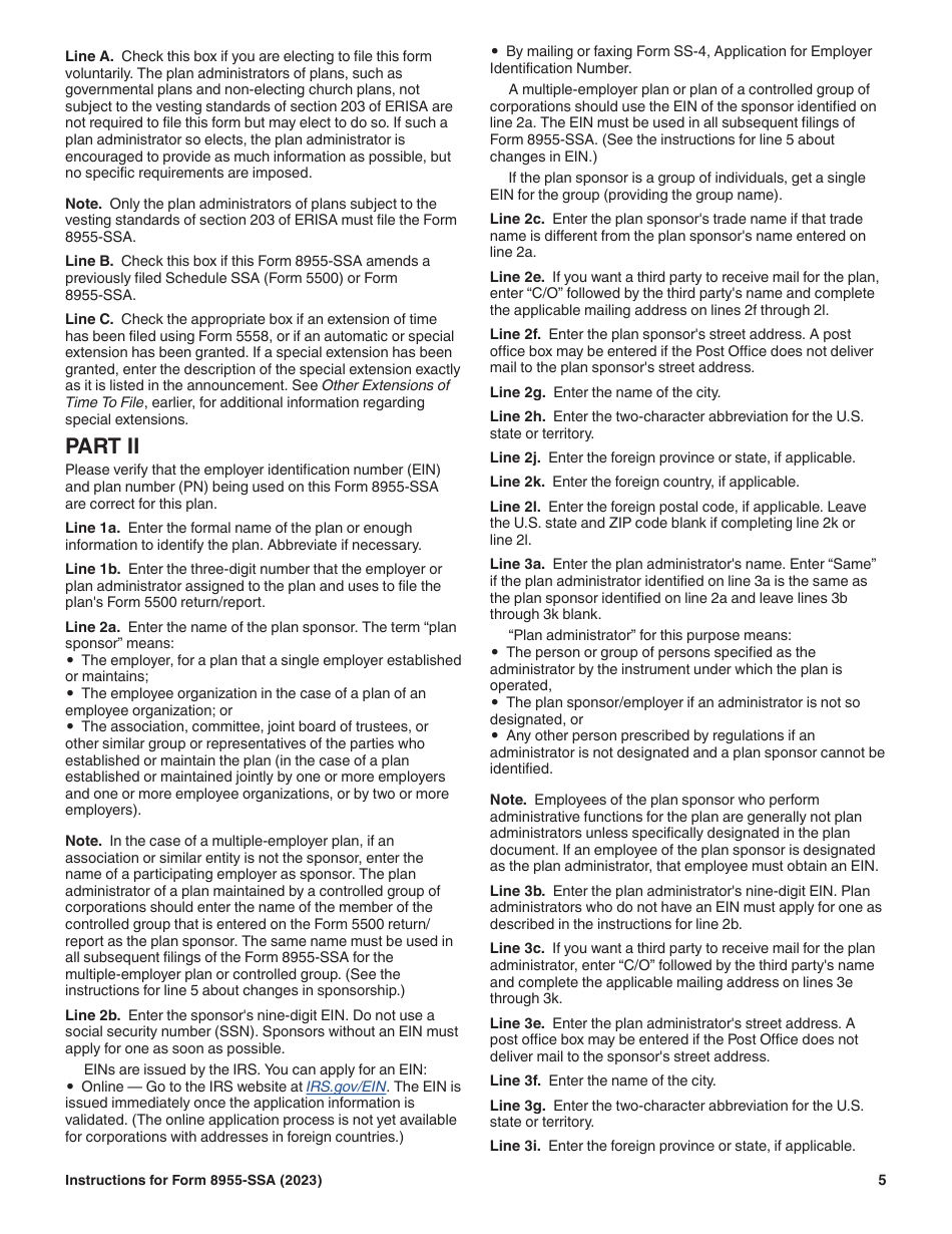 Instructions for IRS Form 8955-SSA Annual Registration Statement Identifying Separated Participants With Deferred Vested Benefits, Page 5