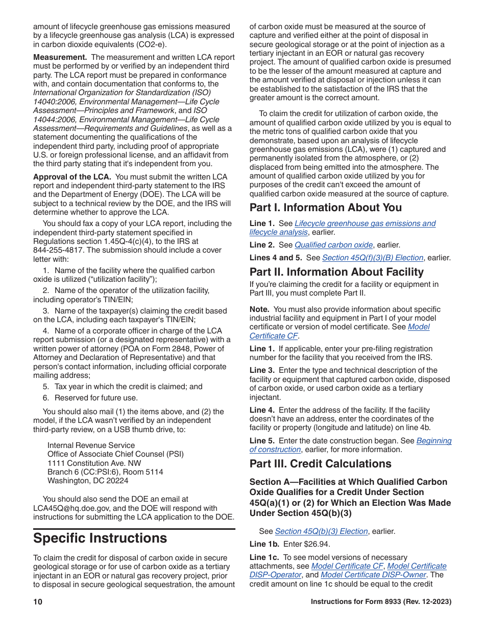 Instructions for IRS Form 8933 Carbon Oxide Sequestration Credit, Page 10