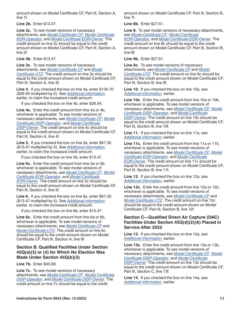 Instructions for IRS Form 8933 Carbon Oxide Sequestration Credit, Page 11