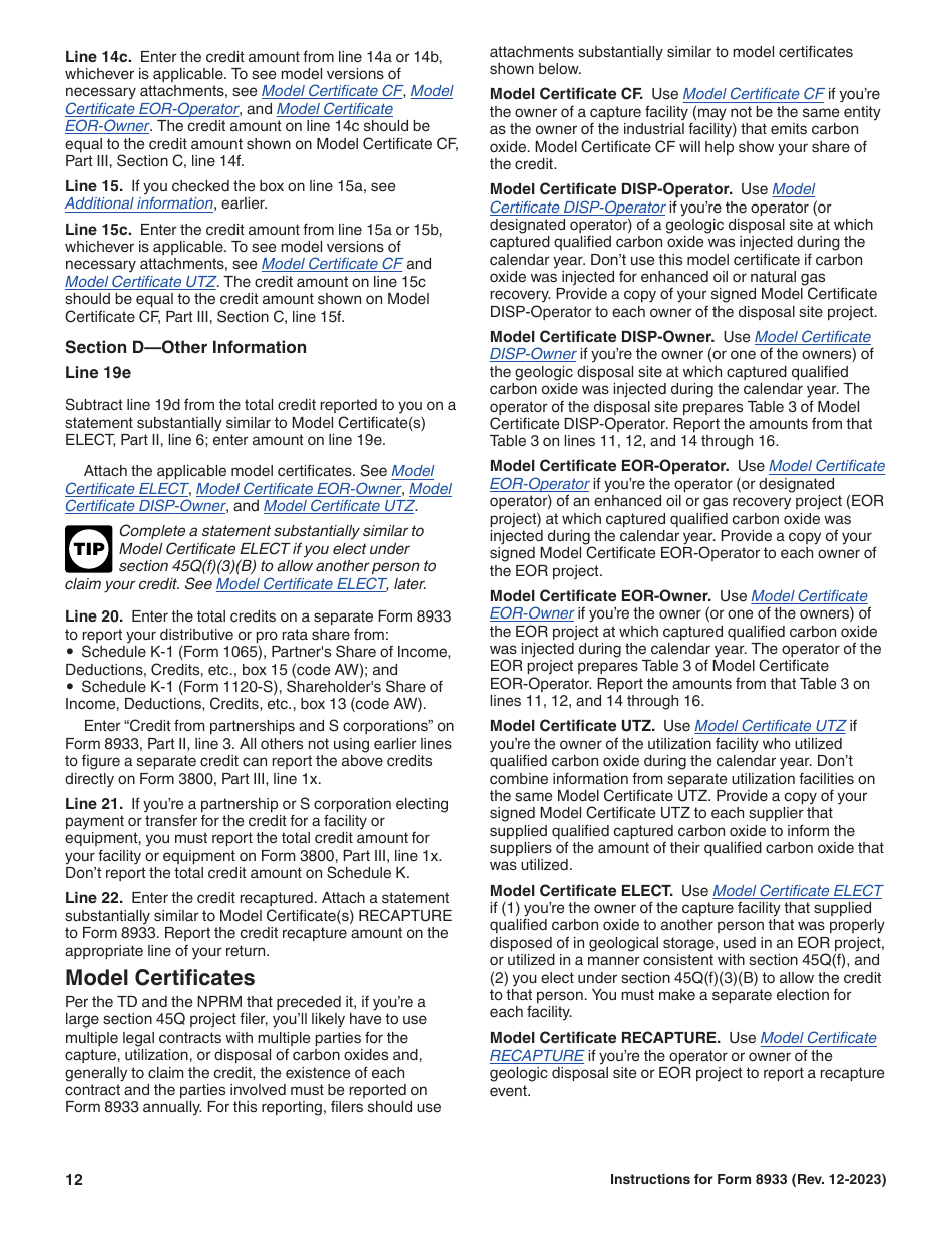 Instructions for IRS Form 8933 Carbon Oxide Sequestration Credit, Page 12