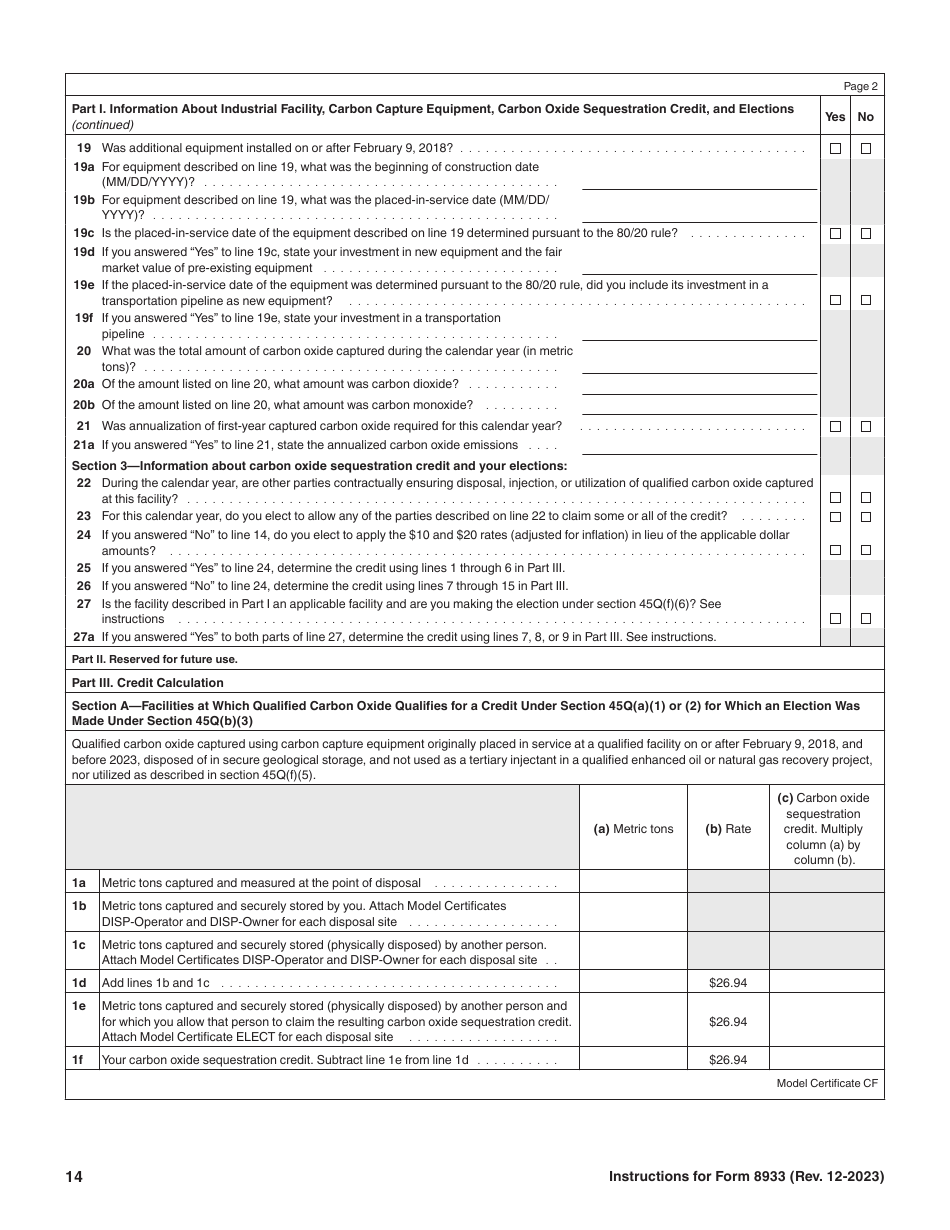 Instructions for IRS Form 8933 Carbon Oxide Sequestration Credit, Page 14