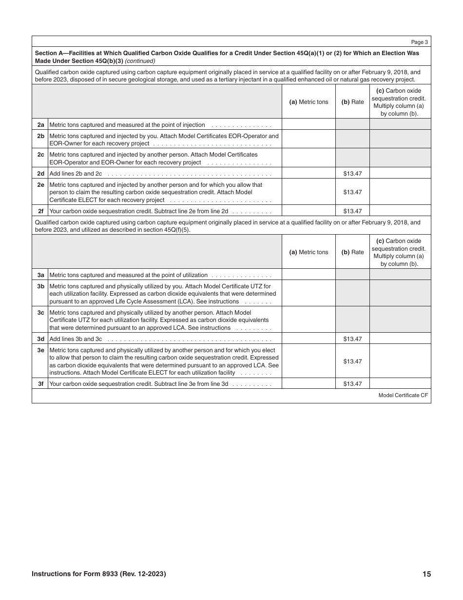 Instructions for IRS Form 8933 Carbon Oxide Sequestration Credit, Page 15