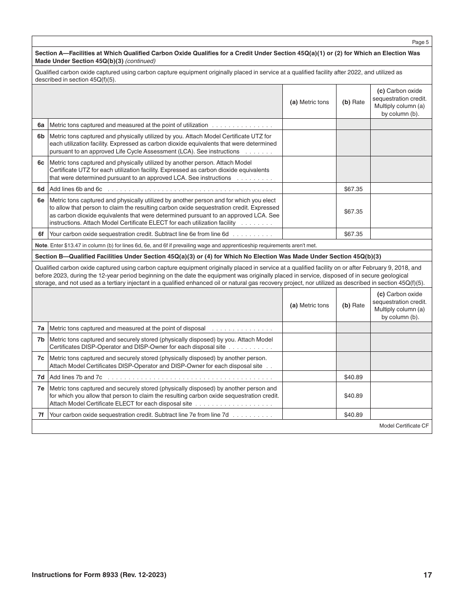 Instructions for IRS Form 8933 Carbon Oxide Sequestration Credit, Page 17