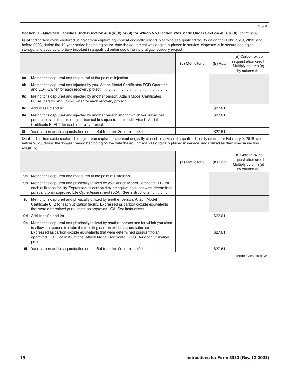 Instructions for IRS Form 8933 Carbon Oxide Sequestration Credit, Page 18