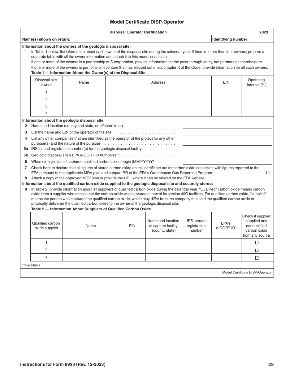 Instructions for IRS Form 8933 Carbon Oxide Sequestration Credit, Page 23