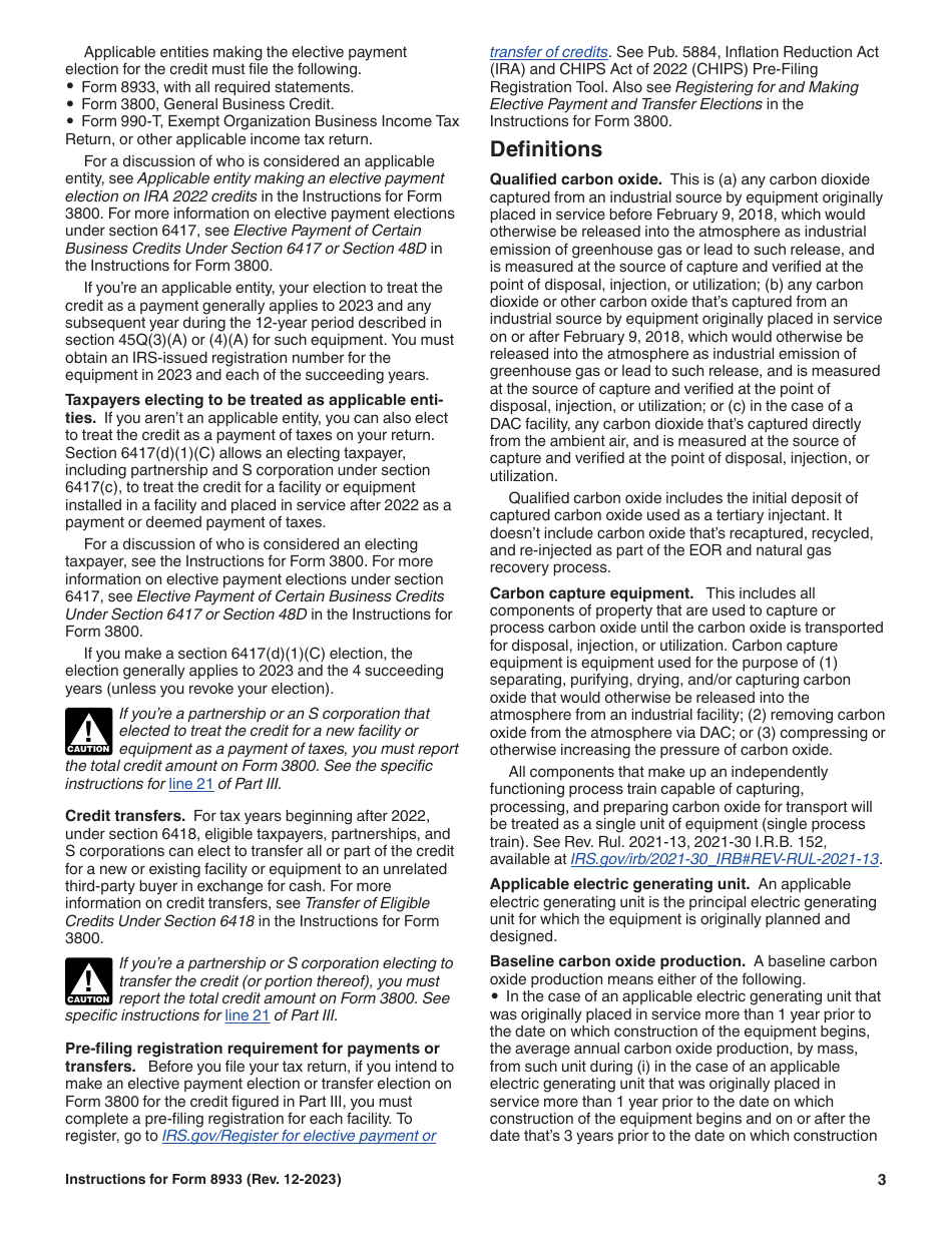 Instructions for IRS Form 8933 Carbon Oxide Sequestration Credit, Page 3