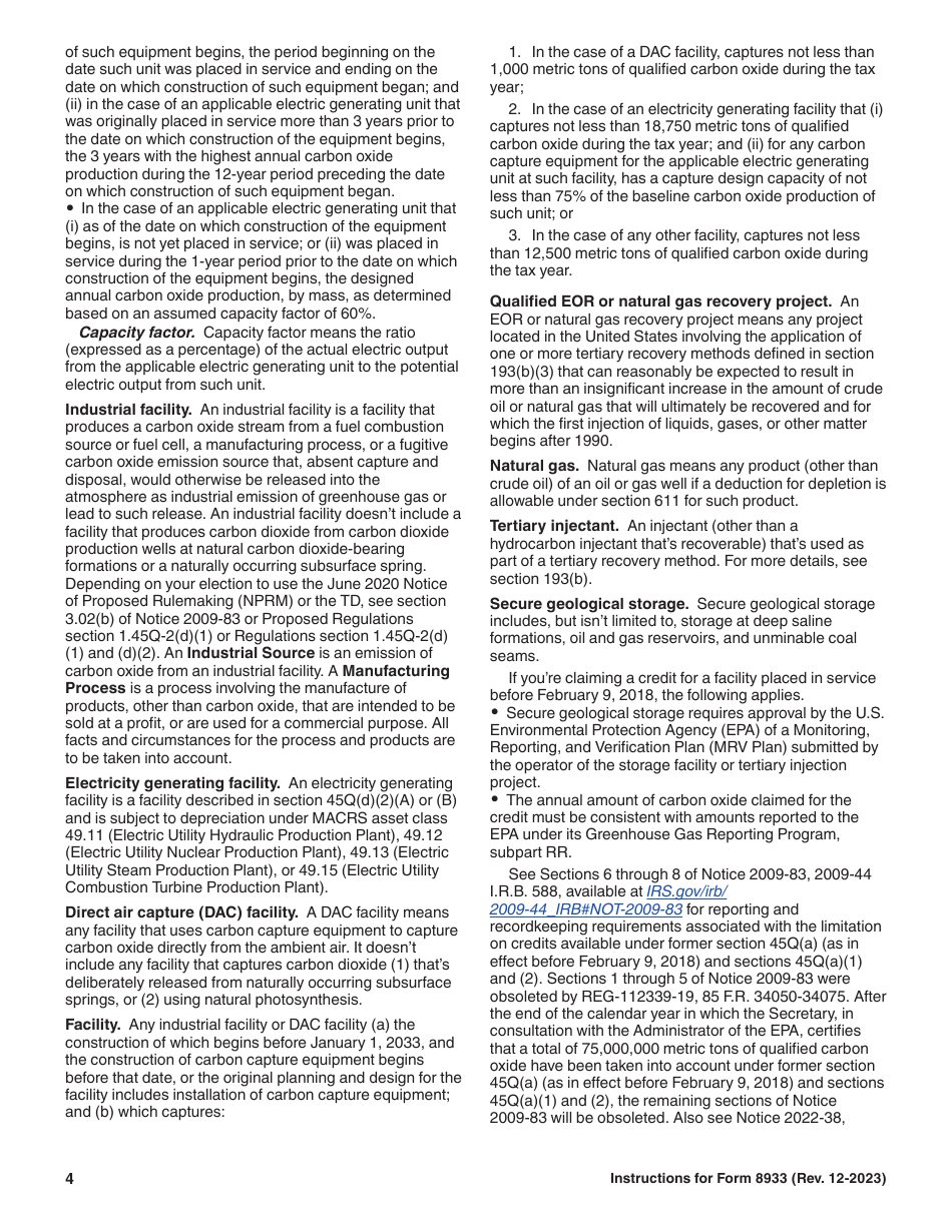 Instructions for IRS Form 8933 Carbon Oxide Sequestration Credit, Page 4