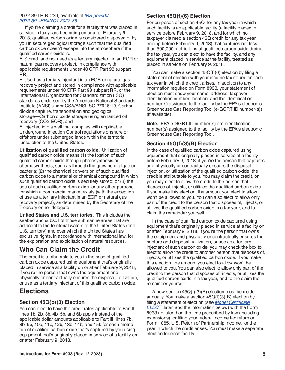 Instructions for IRS Form 8933 Carbon Oxide Sequestration Credit, Page 5