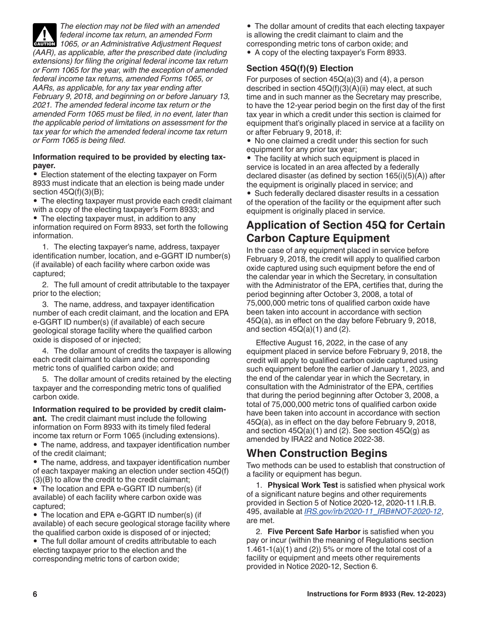 Instructions for IRS Form 8933 Carbon Oxide Sequestration Credit, Page 6