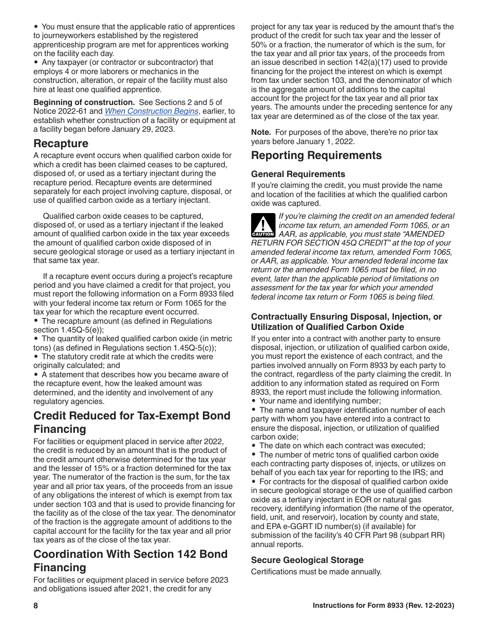 Instructions for IRS Form 8933 Carbon Oxide Sequestration Credit, Page 8