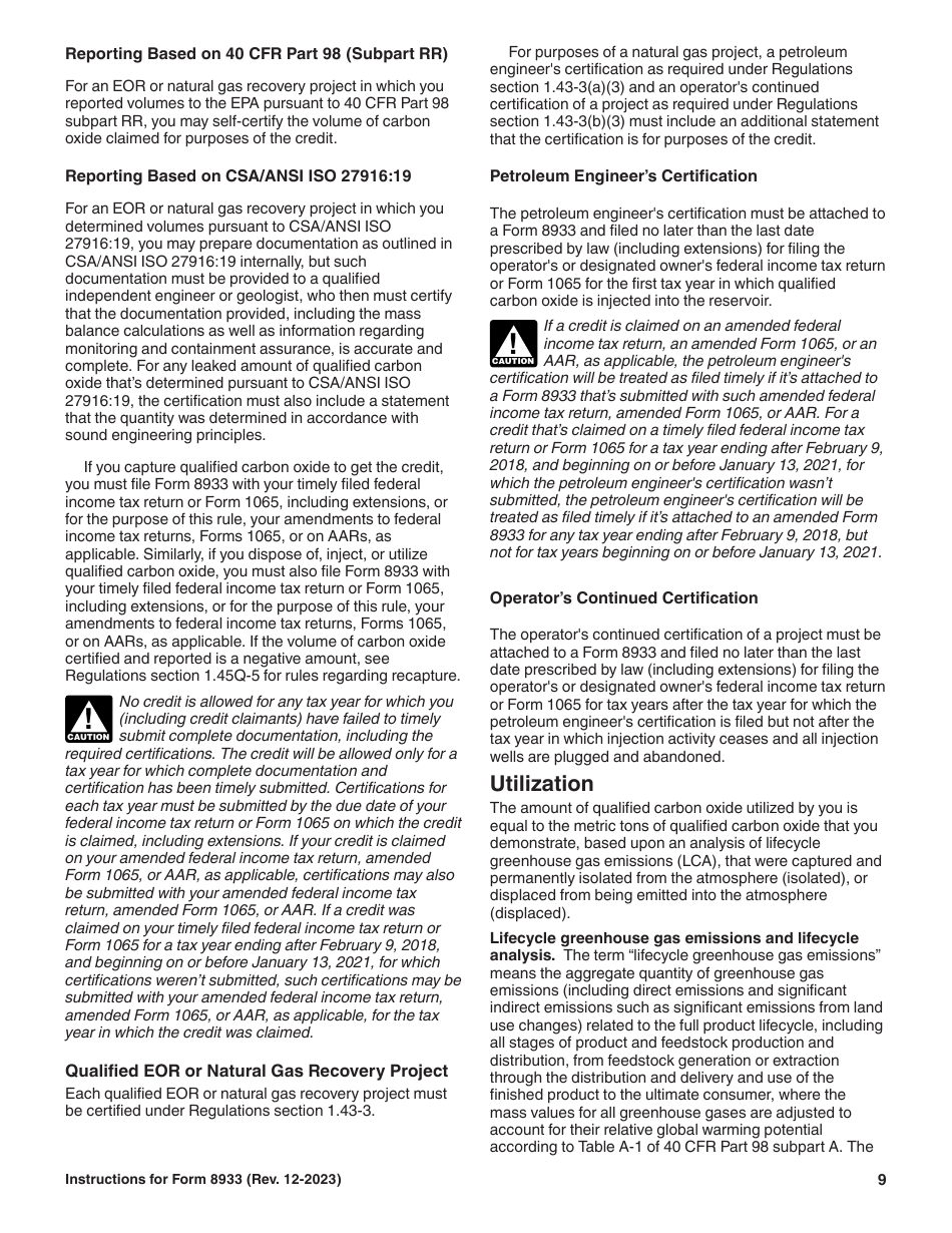 Instructions for IRS Form 8933 Carbon Oxide Sequestration Credit, Page 9