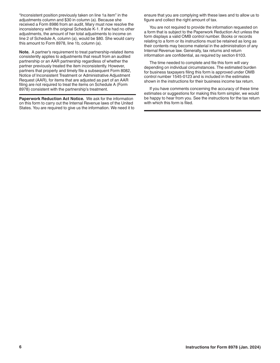 Instructions for IRS Form 8978 Partners Additional Reporting Year Tax, Page 6