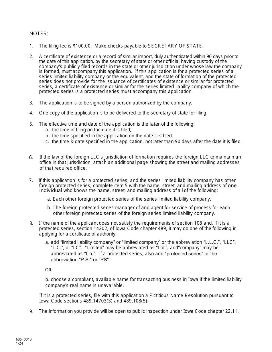 Limited Liability Company Foreign Registration Statement - Iowa, Page 3