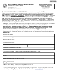 Document preview: State Form 47261 Application for Search of Medical History Information for Adoptee - Indiana