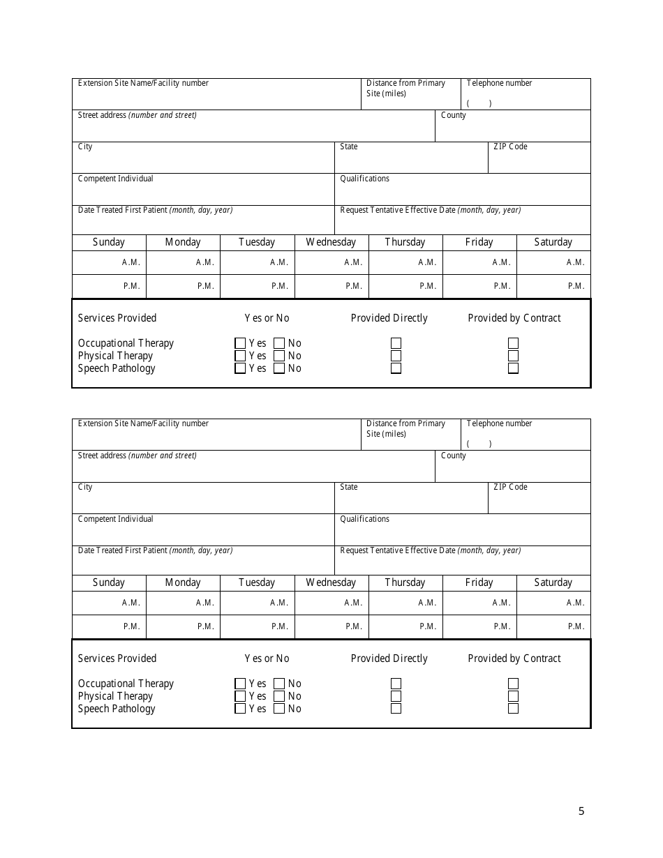 State Form 55642 Extension Site Questionnaire for Outpatient Physical / Occupational / Speech Therapy - Indiana, Page 5