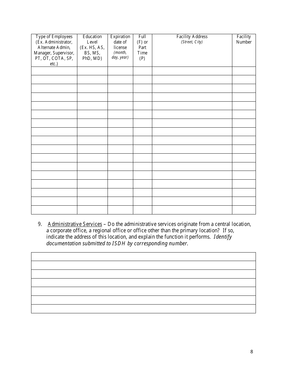 State Form 55642 Extension Site Questionnaire for Outpatient Physical / Occupational / Speech Therapy - Indiana, Page 8