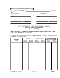 Document preview: Form CC-DR-033 Joint Statement of Parties Concerning Marital and Non-marital Property - Maryland