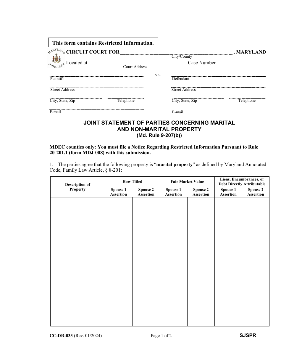 Form CCDR033 Fill Out, Sign Online and Download Fillable PDF