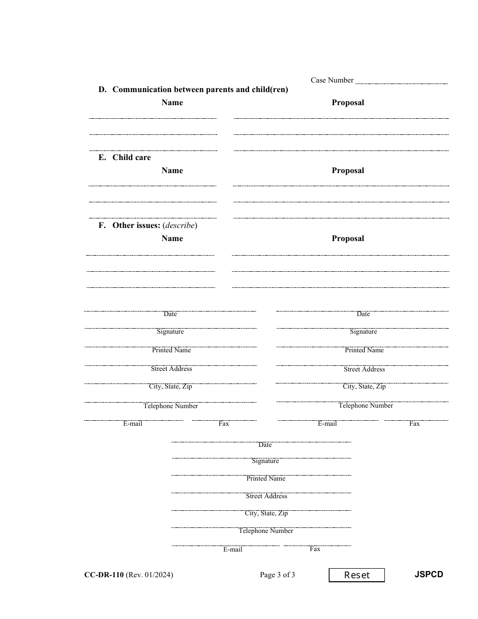 Form CC-DR-110 Joint Statement of the Parties Concerning Decision-Making Authority and Parenting Time - Maryland, Page 3
