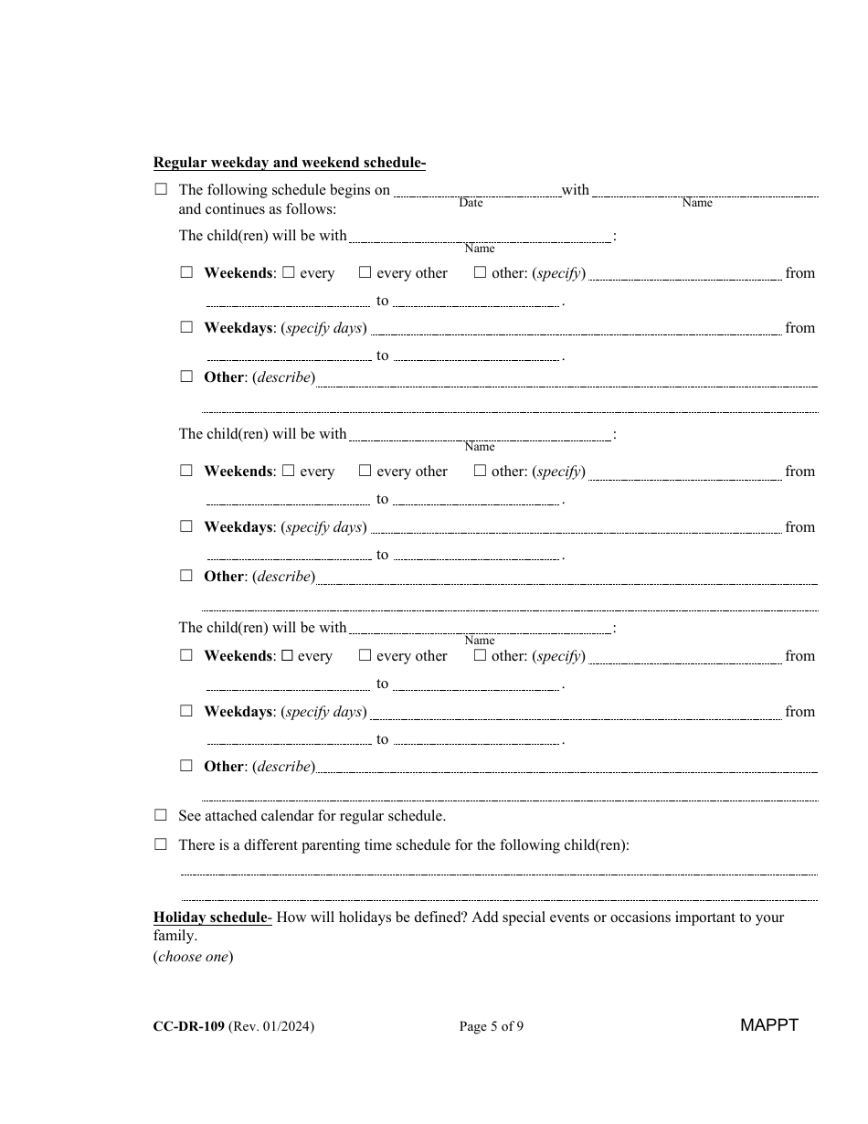 Form CC-DR-109 Maryland Parenting Plan Tool - Maryland, Page 5