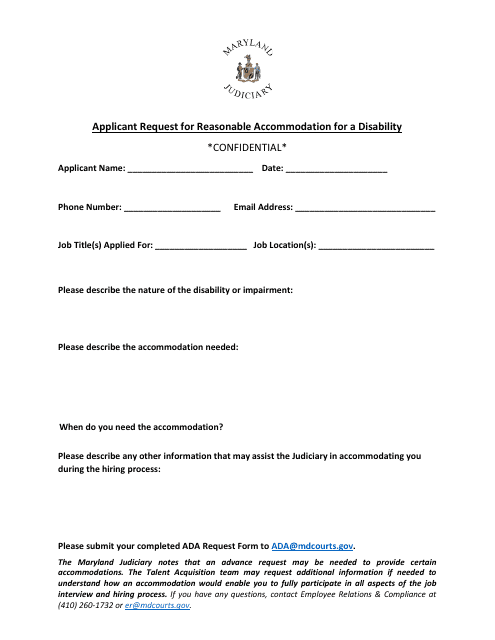 Applicant Request for Reasonable Accommodation for a Disability - Maryland