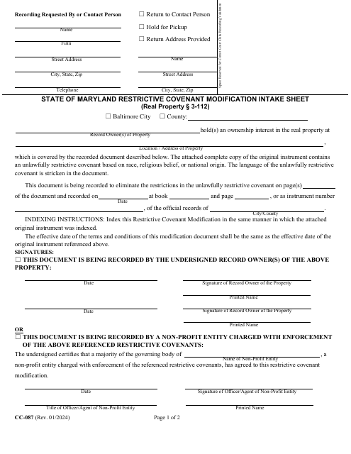 Form CC-087  Printable Pdf