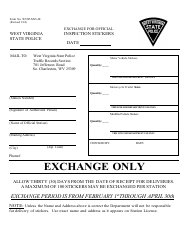 Document preview: Form WVSP-MVI-4E Exchange for Official Inspection Stickers - West Virginia