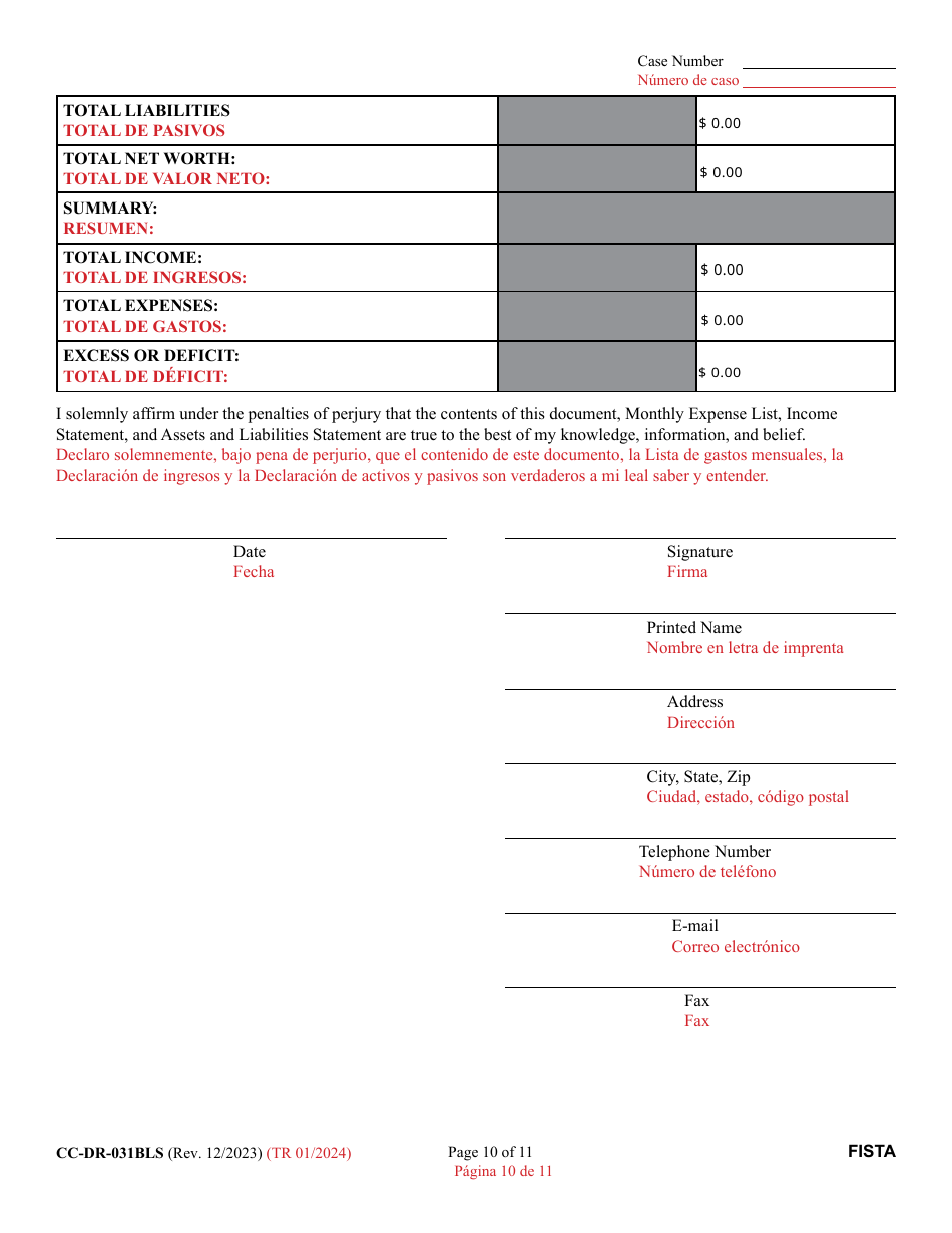 Form CC-DR-031BLS Financial Statement - Maryland (English / Spanish), Page 10
